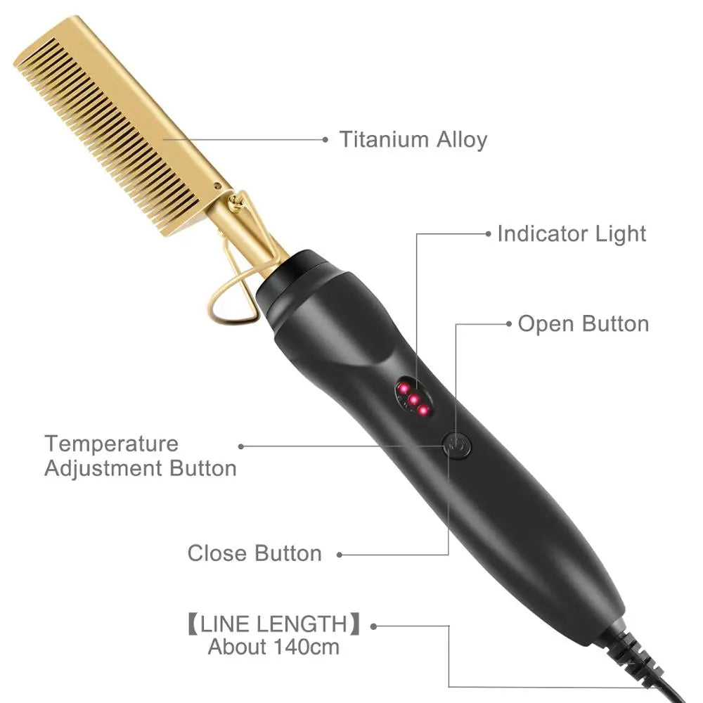 Hot Comb Electric, Comb Wet And Dry Hair Curler Comb, Hot Straightening Heating Comb, Iron Environmentally Gold Comb