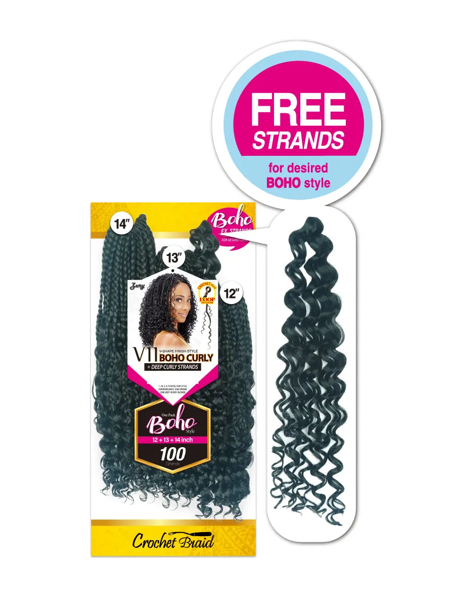 Zury VII Boho Curly Crochet Braiding Hair, 12/13/14 inches/100 strands/Extra Curly BOHO hair included/1 pack is enough for full style.