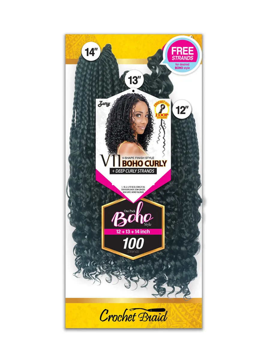 Zury VII Boho Curly Crochet Braiding Hair, 12/13/14 inches/100 strands/Extra Curly BOHO hair included/1 pack is enough for full style.